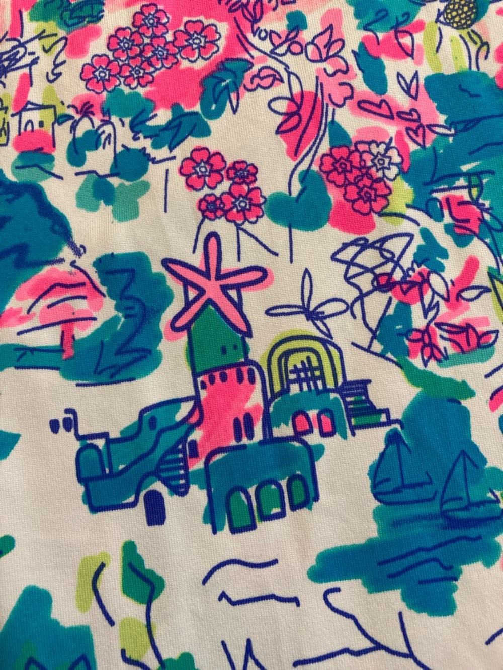 Lulu-B Sleeveless Island Print Top in Teal, Pink, Green, White - Picture 4 of 10
